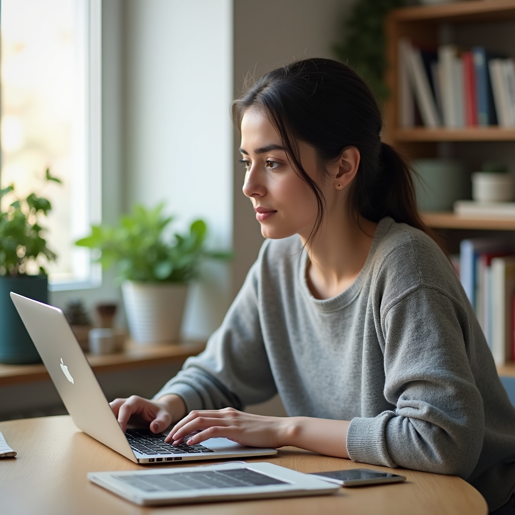 Persoană tânără care învață concepte digitale pe laptop